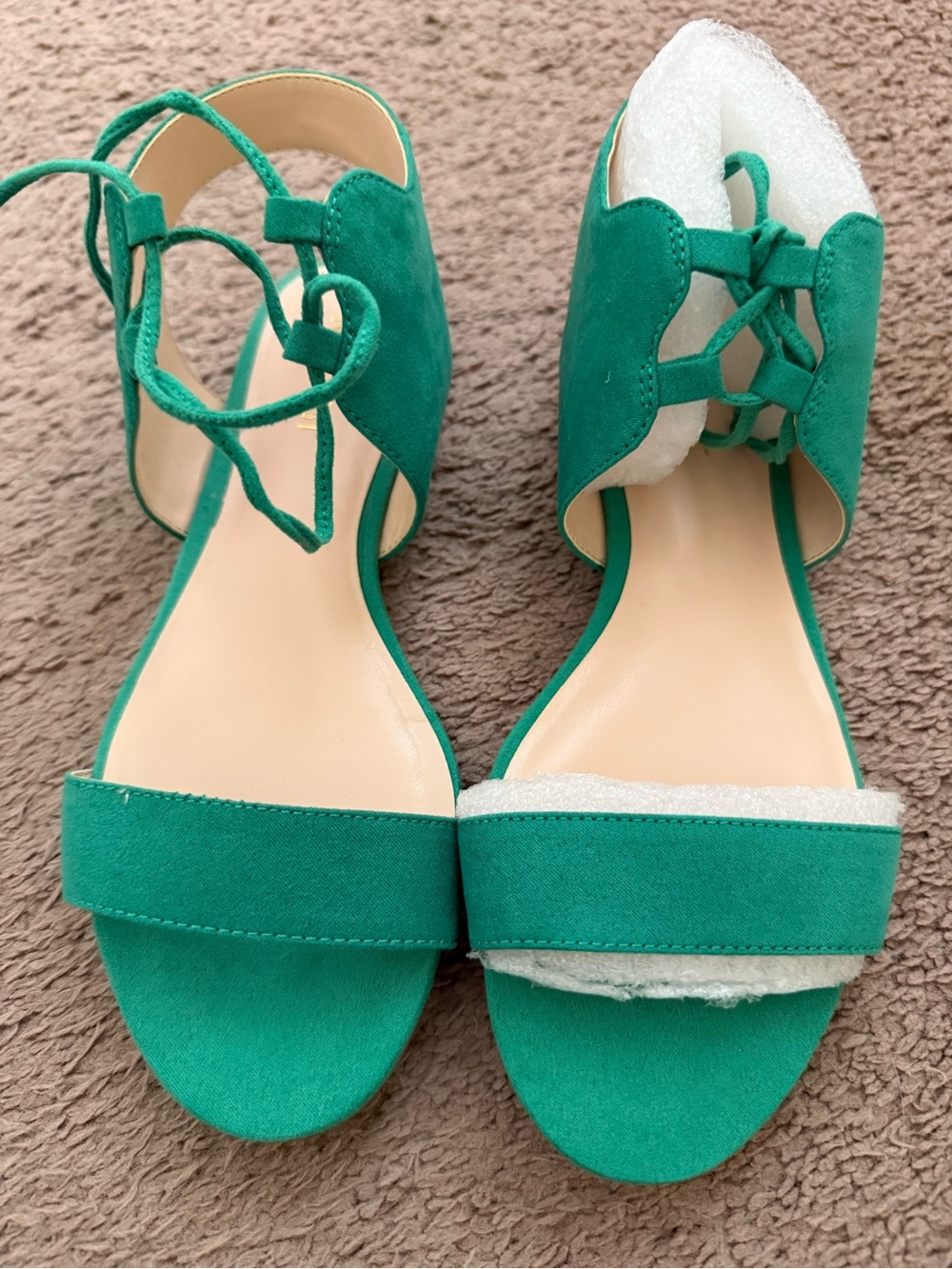 Green Suede Ankle-Tie Sandals - Women